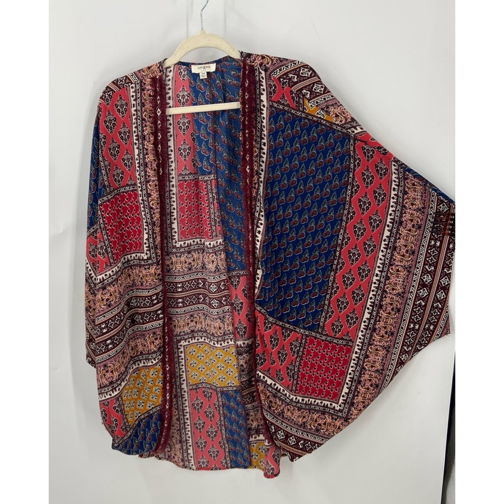 Umgee patchwork, open front cocoon style poncho kimono cover-up top S/M